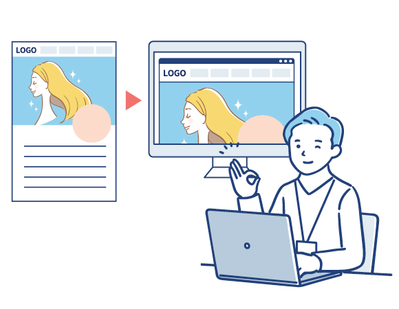 スマホとPC画面に最適化したWEBを制作する担当者のイラスト