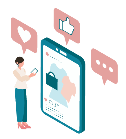 スマホでSNSを見る女性のイラスト