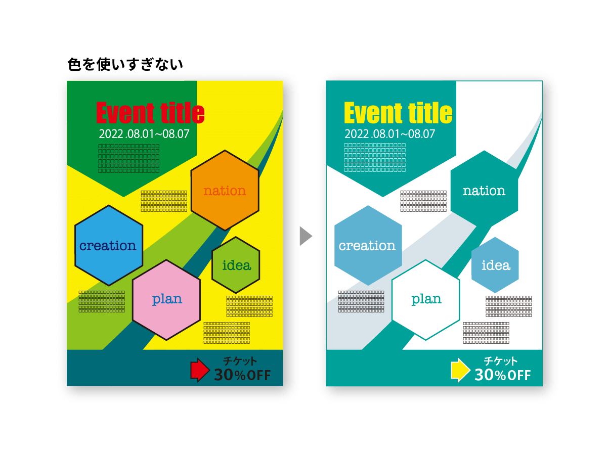 チラシを2点用いた色使いの図解